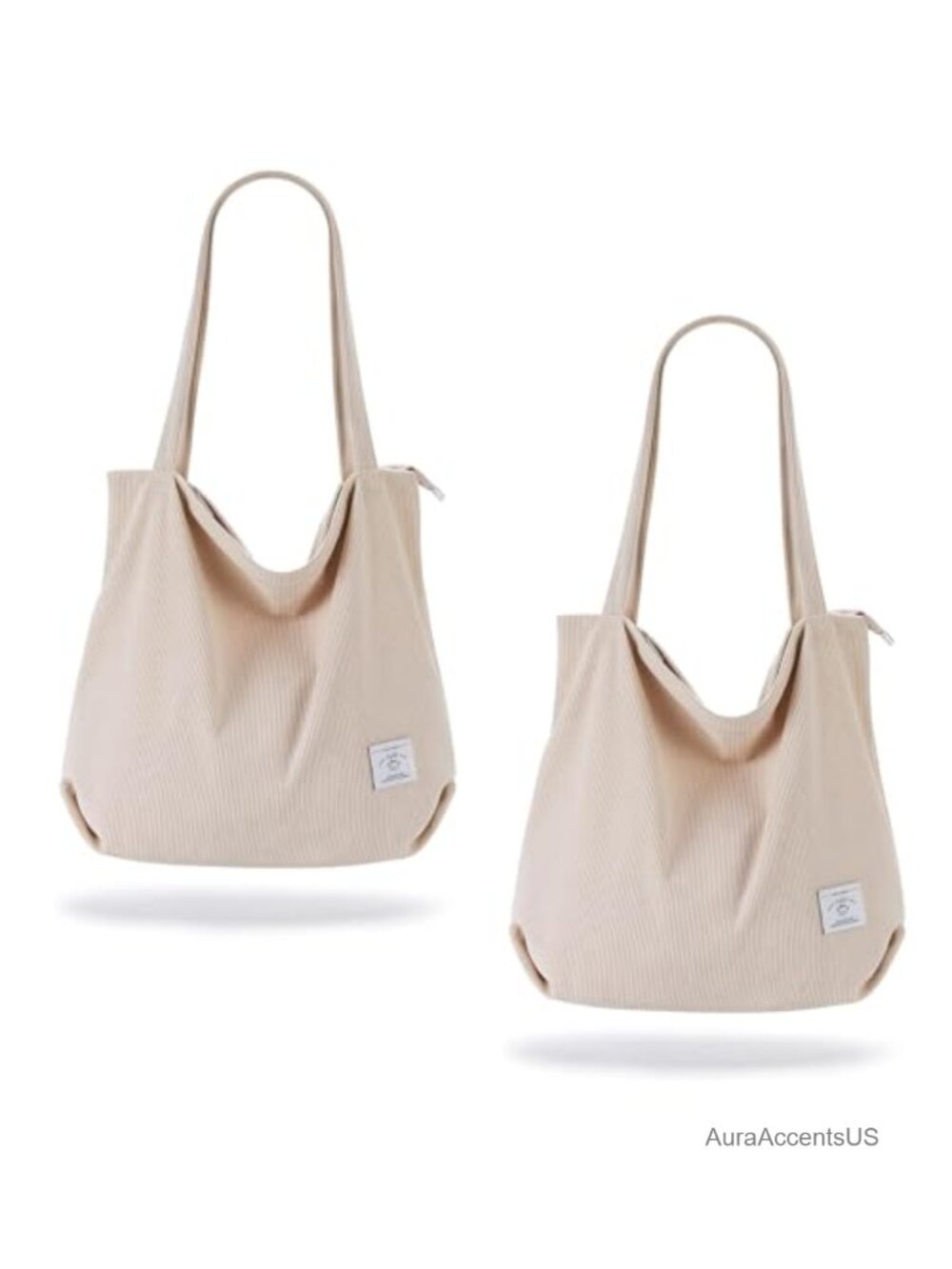 Corduroy Tote Bag Zipper Casual Handbag Big Capacity Shoulder Bag with Pockets